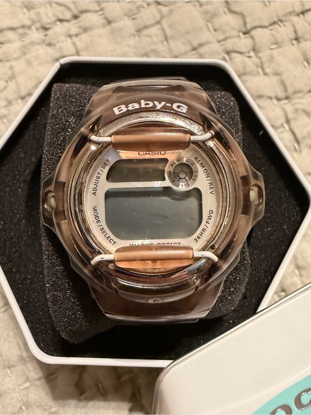 Casio Baby-G Digital Watch - Translucent Grey with Tan Accents